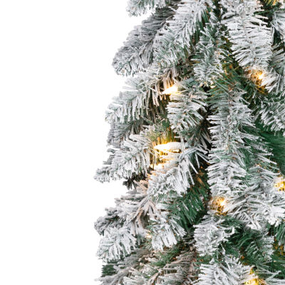 Northlight 4ft Prelit Pencil Flocked Alpine Artificial Clear 4 Foot Flocked Pine Christmas Tree