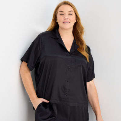 Ambrielle Womens Satin Short Sleeve 2-pc. Plus Pajama Sets