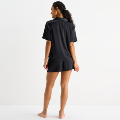 Ambrielle Womens Satin Short Sleeve 2-pc. Pajama Sets