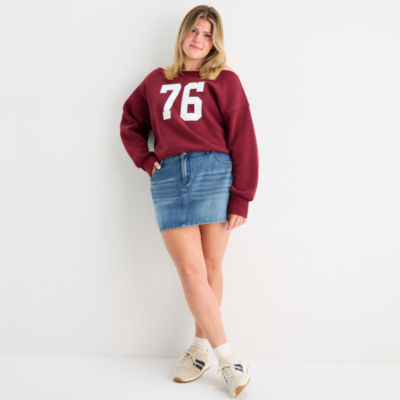 Forever 21 Womens Juniors Plus Mid Rise Denim Skirt, Color: Blue