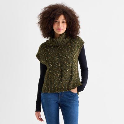 Womens Turtleneck Sweater Vest, Color: Olive Combo JCPenney