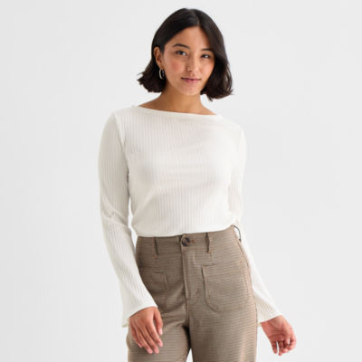 a.n.a Womens Boat Neck Long Sleeve T-Shirt - JCPenney