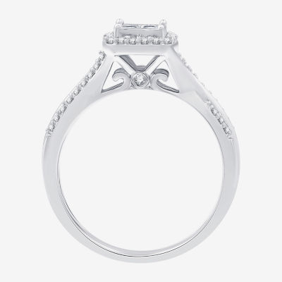 H -I/ I1 Womens 1/2 CT. T.W. Lab Grown White Diamond Sterling Silver Side Stone Halo Bridal Set