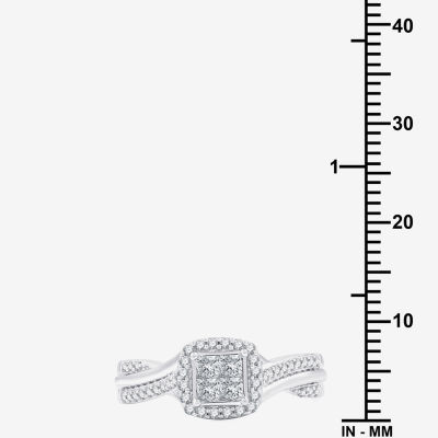 H -I/ I1 Womens 1/2 CT. T.W. Lab Grown White Diamond Sterling Silver Side Stone Halo Bridal Set