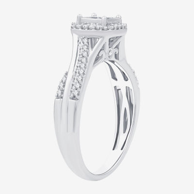 H -I/ I1 Womens 1/2 CT. T.W. Lab Grown White Diamond Sterling Silver Side Stone Halo Bridal Set