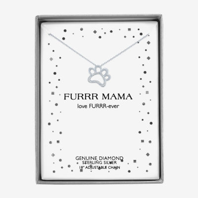 "Fur Mama" Womens Diamond Accent Natural White Diamond Sterling Silver 18 Inch Pendant Necklace