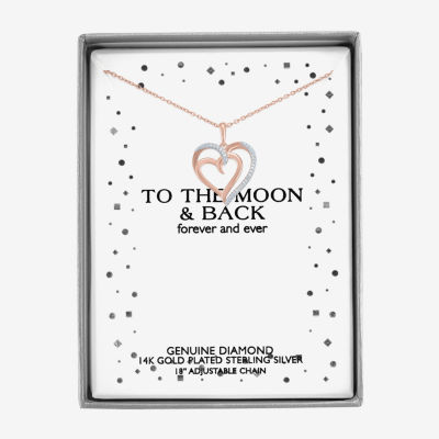 Diamond Accent "To The Moon & Back" Womens Diamond Accent Natural White Diamond 14K Rose Gold Over Silver Heart 16 Inch Pendant Necklace