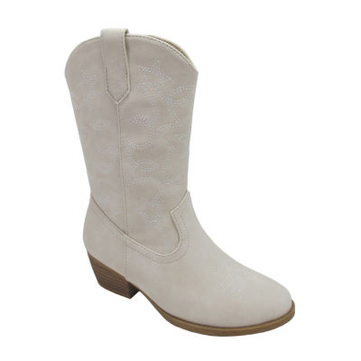 Pop Big Kid Girls Brend Block Heel Cowboy Boots, Color: Bone
