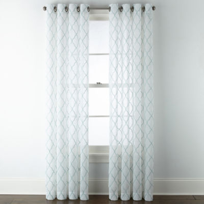 JCPenney Home Bayview Embroidered Sheer Grommet Top Single Curtain Panel