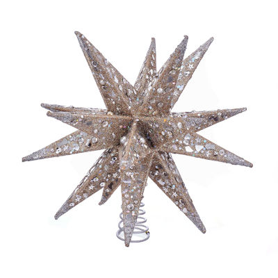 Kurt Adler 12-Inch Champagne And Silver Glitter Moravian Star Tree Topper