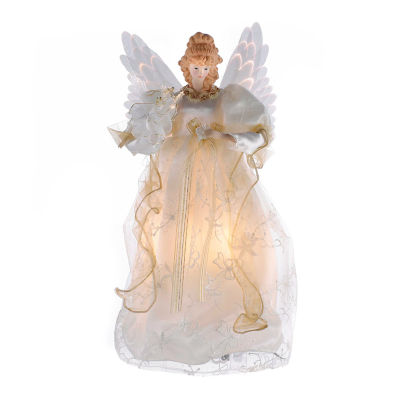 Kurt Adler 14-Inch Fiber Optic Ivory And Gold Animated Led Angel Tree Topper