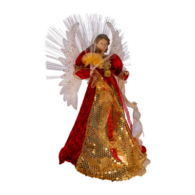 Kurt Adler 18-Inch Red And Gold Multi-Colored Led Fiber-Optic Angel Treetop Christmas Tree Topper