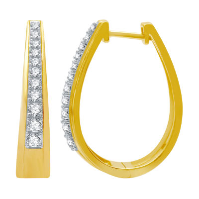 Womens 1/2 CT. T.W. Natural White Diamond 14K Gold Over Silver 23.8mm Hoop Earrings