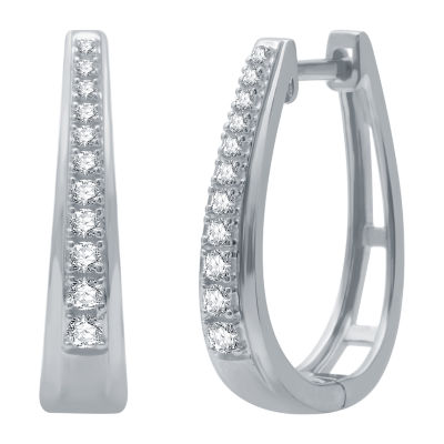Womens 1/4 CT. T.W. Natural White Diamond Sterling Silver 19.6mm Hoop Earrings