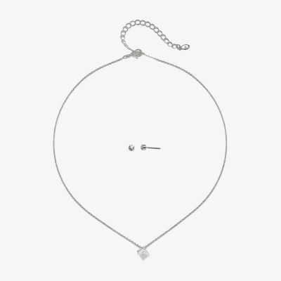 Bijoux Bar Delicates Silver Tone Pendant Necklace & Stud Earring 2-pc. Cubic Zirconia Square Jewelry Set