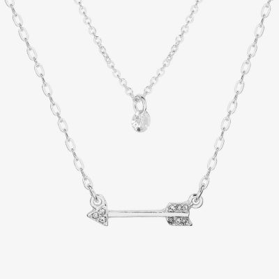 Bijoux Bar Delicates Silver Tone Pendant Cubic Zirconia 16 Inch Link Arrow Strand Necklace