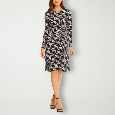 Clover And Sloane Long Sleeve Sheath Dress, Color: Black Ivory - JCPenney
