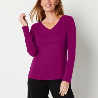 Liz Claiborne Womens V Neck Long Sleeve T-Shirt - JCPenney