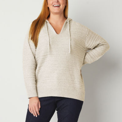 St. John's Bay Plus Womens Hooded Long Sleeve Pullover Sweater