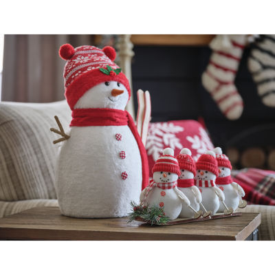 North Pole Trading Co. 15.5in Santa Lodge Snowman Tabletop Decor