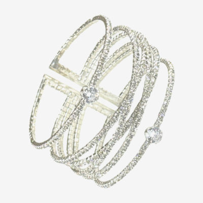 Bijoux Bar Silver Tone Crystal 5 Inch Cuff Bracelet