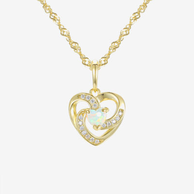 Girls 1/5 CT. T.W. Lab Created White Opal 14K Gold Over Silver Pendant Necklace