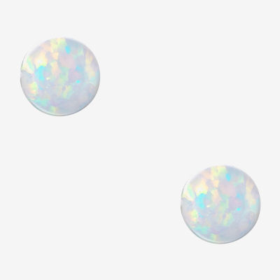 1/2 CT. T.W. Lab Created White Opal 14K Gold Over Silver 5mm Stud Earrings