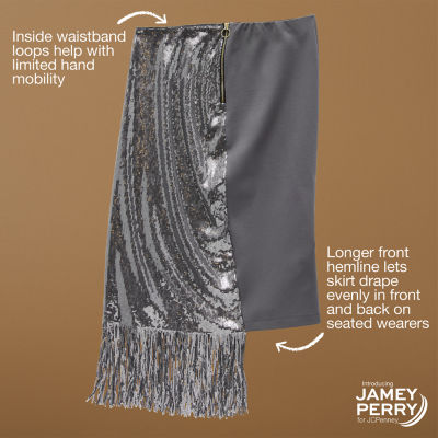 Jamey Perry x JCPenney Womens Adaptive Sequin Fringe Seated Rise Midi Skirt