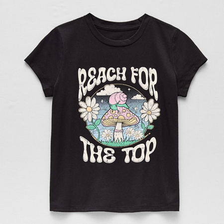 Thereabouts Little & Big Girls Round Neck Short Sleeve Graphic T-Shirt, Medium (10-12), Black