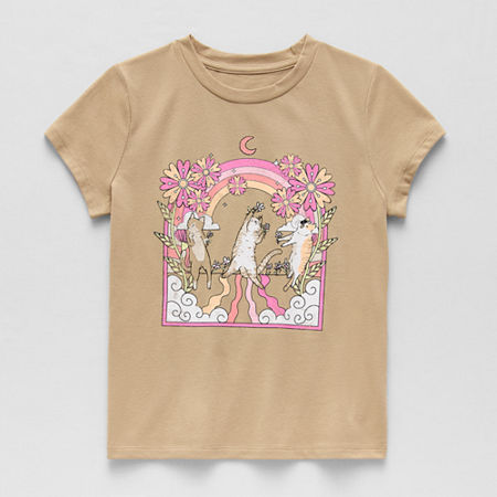 Thereabouts Little & Big Kid Girls Round Neck Short Sleeve Regular Fit Graphic T-Shirt, Medium (10-12), Brown