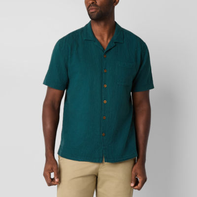 St. John's Bay Textured Camp Mens Classic Fit Short Sleeve Button-Down Shirt