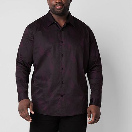 Shaquille O'Neal XLG Satin Big and Tall Mens Classic Fit Long Sleeve Button-Down Shirt, 2x-large Tall, Purple
