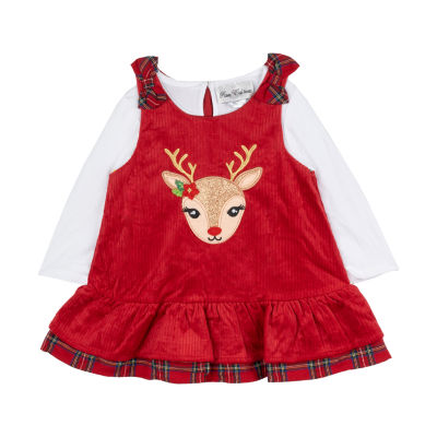 Rare Editions Reindeer Baby Girls Plaid 2-pc. Dress Set