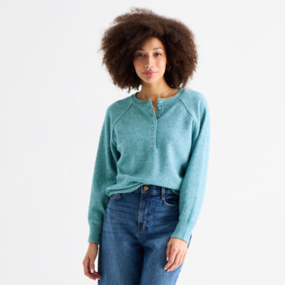 a.n.a Womens Henley Neck Long Sleeve Pullover Sweater