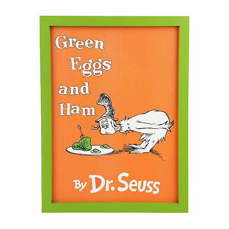 Dr. Seuss Green Eggs And Ham Framed Book Cover Replica Green Wooden Wall Frame In Orange