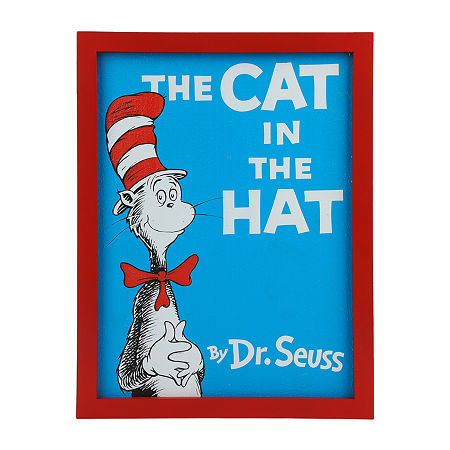 Dr. Seuss The Cat In The Hat Framed Book Cover Replica Red Wooden Wall Frame In Blue