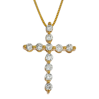 Womens 1/2 CT. T.W. Mined White Diamond 14K Gold Cross Pendant Necklace