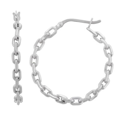 Womens Sterling Silver 30.4mm Hoop Earrings