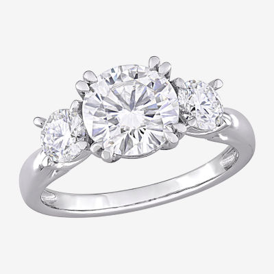 Womens Lab Created White Moissanite 10K White Gold 3-Stone