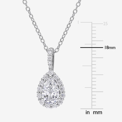 Womens Lab Created White Moissanite Sterling Silver Pendant Necklace