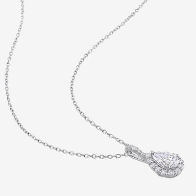 Womens Lab Created White Moissanite Sterling Silver Pendant Necklace