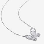 Womens Lab Created White Moissanite Sterling Silver Butterfly Pendant Necklace