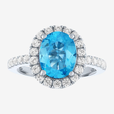 Womens Genuine Blue Topaz Sterling Silver Cocktail Ring