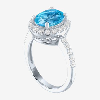 Womens Genuine Blue Topaz Sterling Silver Cocktail Ring