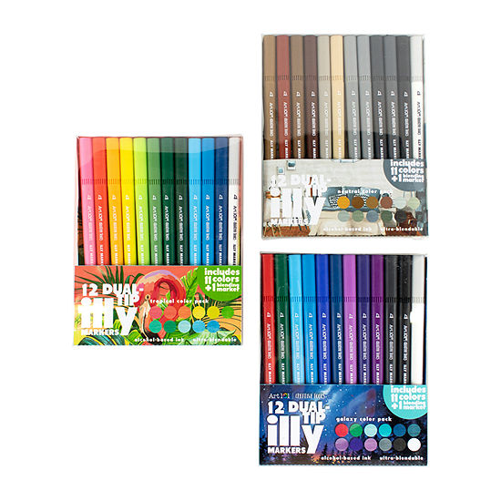 Art 101 Creative Tools Dual Tip Alcohol Based Illy Illustration Markers in Three Color Packs