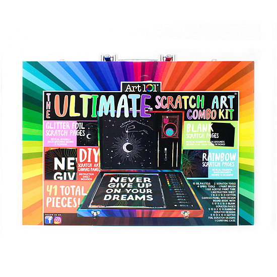 Art 101 Ultimate Scratch Art Combo Kit with 41 Pieces in a Colorful Carrying Case