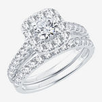 2 CT. T.W. Diamond Cushion Halo Bridal Set in 10K or 14K White Gold
