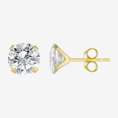 Cubic Zirconia Stud Earrings, 10K Gold Round