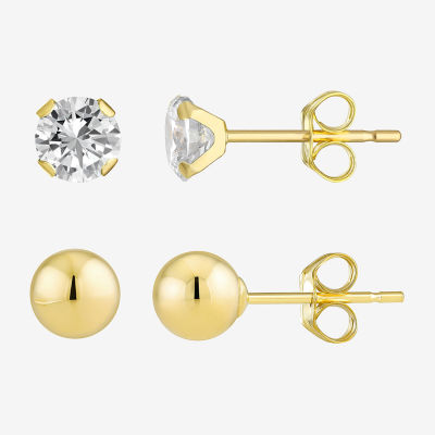 10K Yellow Gold Ball & Cubic Zirconia Stud Earring Set