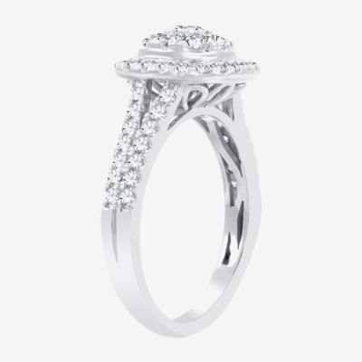 (H-I / I1) Womens 1 CT. T.W. Lab Grown White Diamond 10K or 14K Gold Cushion Side Stone Halo Engagement Ring